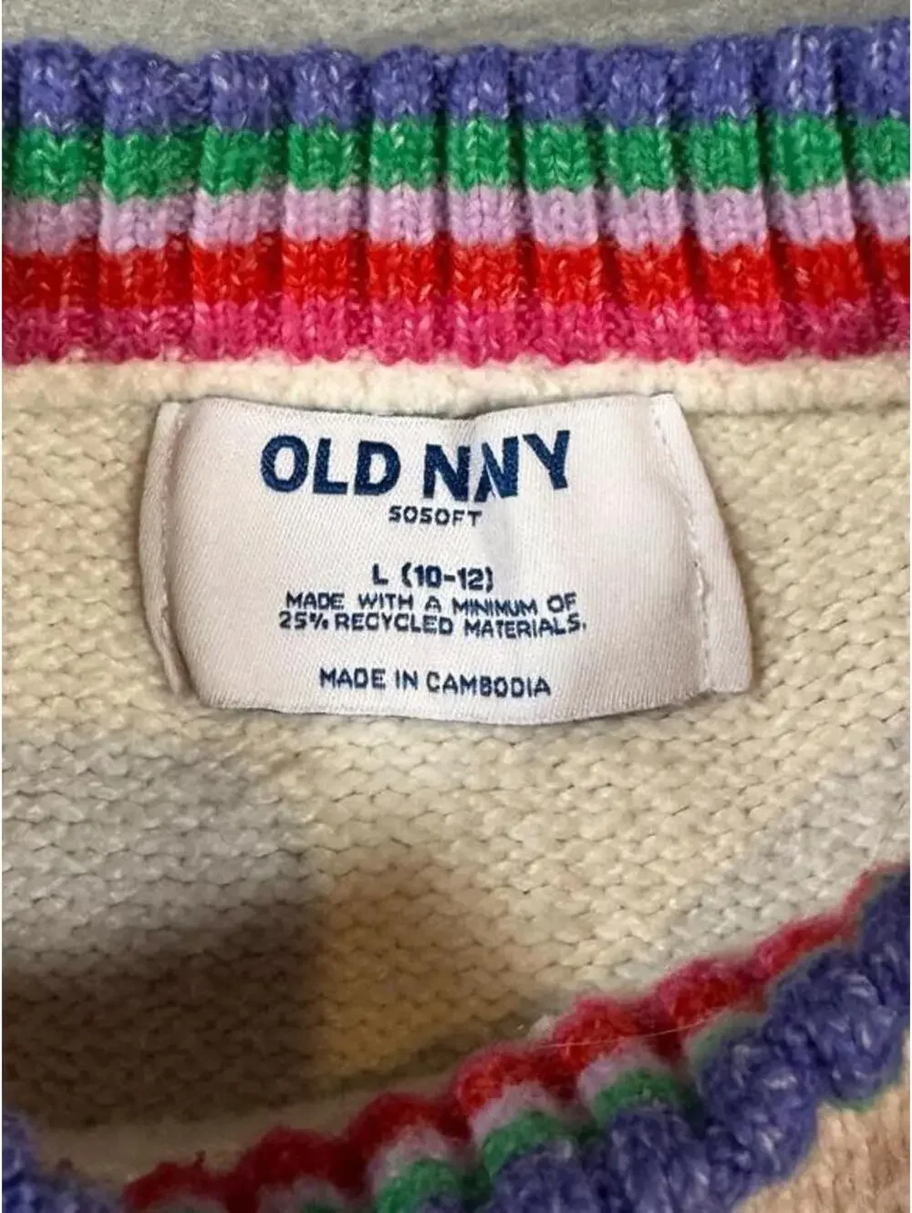 Old Navy Happy Rainbow Striped Knit Sweater Girls L 10-12 Retro Y2K